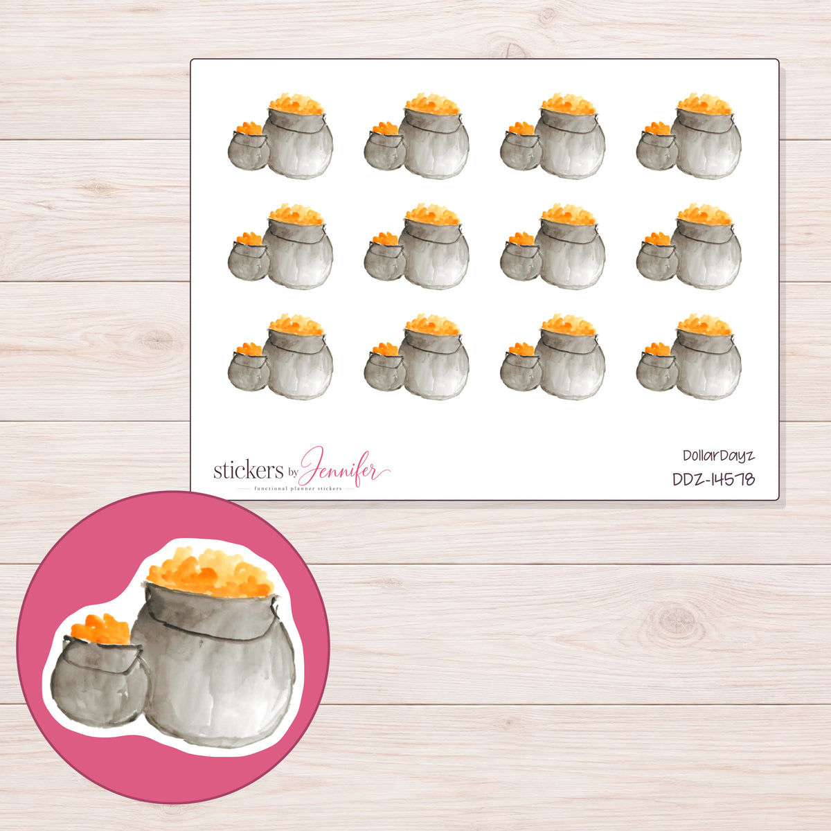 DDZ-14578 planner sticker sheet with enlarged sticker detail