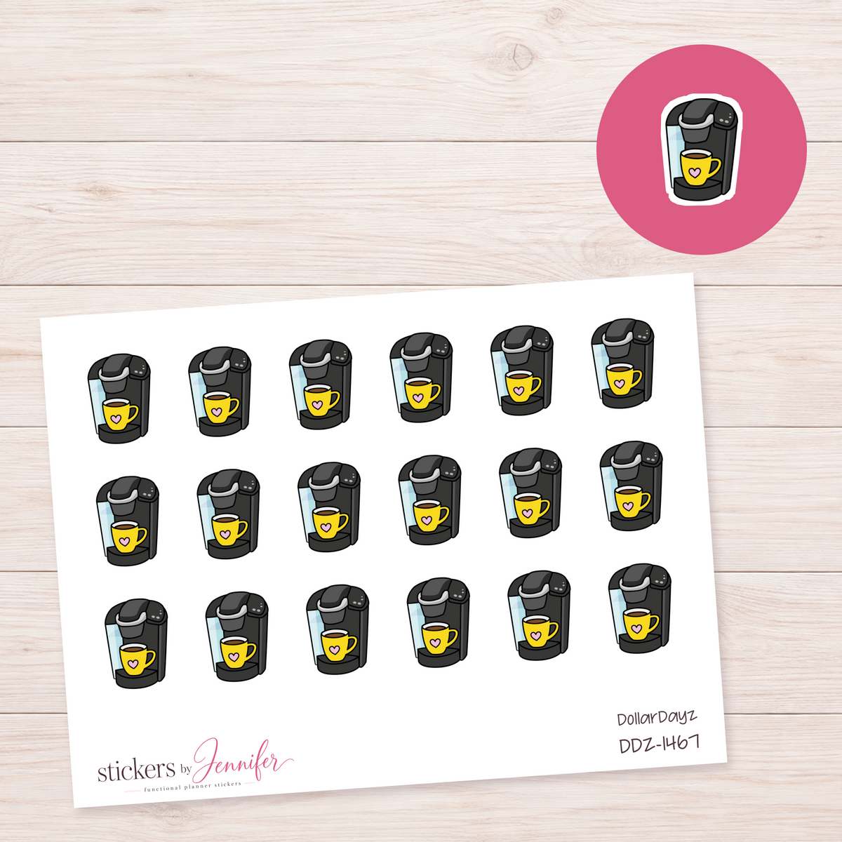Bright Yellow Coffee Maker Planner Stickers | DDZ-1467
