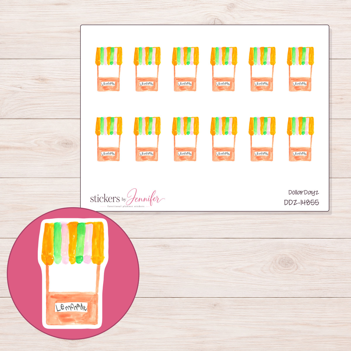 DDZ-14855 planner sticker sheet with enlarged sticker detail