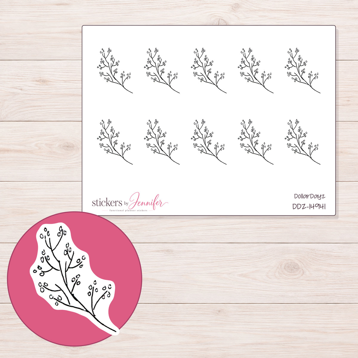 DDZ-14941 planner sticker sheet with enlarged sticker detail
