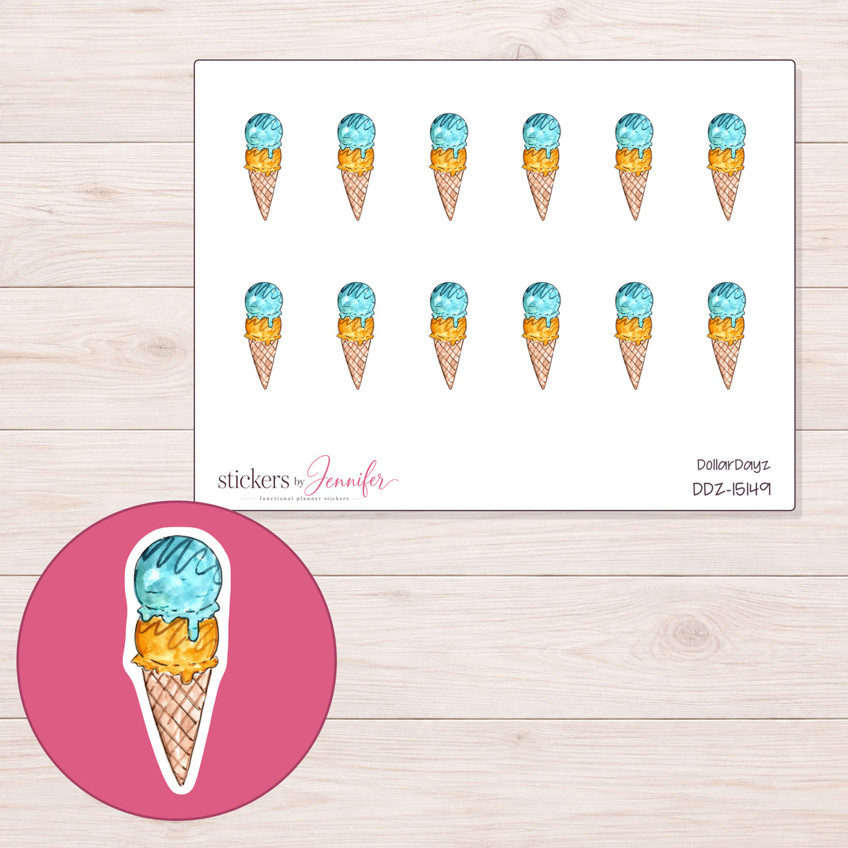 DDZ-15149 planner sticker sheet with enlarged sticker detail