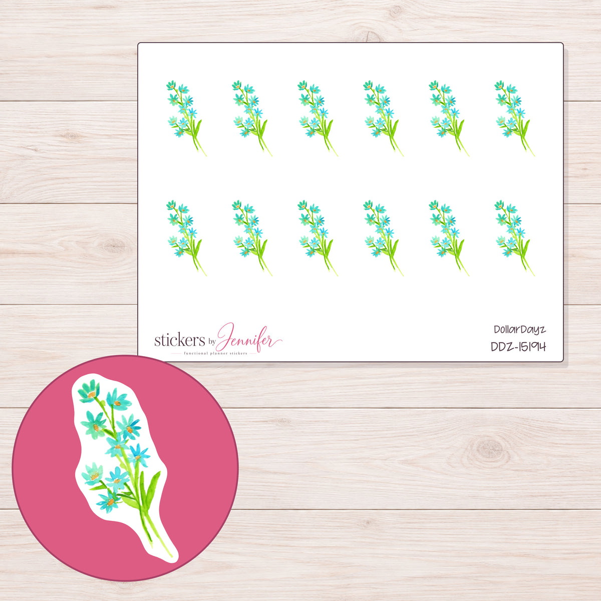 DDZ-15194 planner sticker sheet with enlarged sticker detail