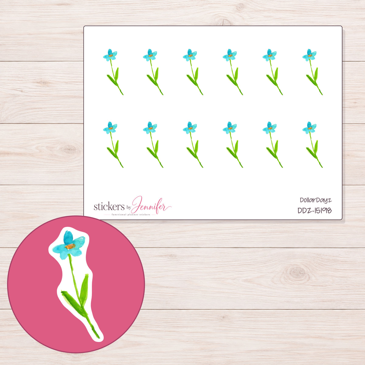 DDZ-15198 planner sticker sheet with enlarged sticker detail