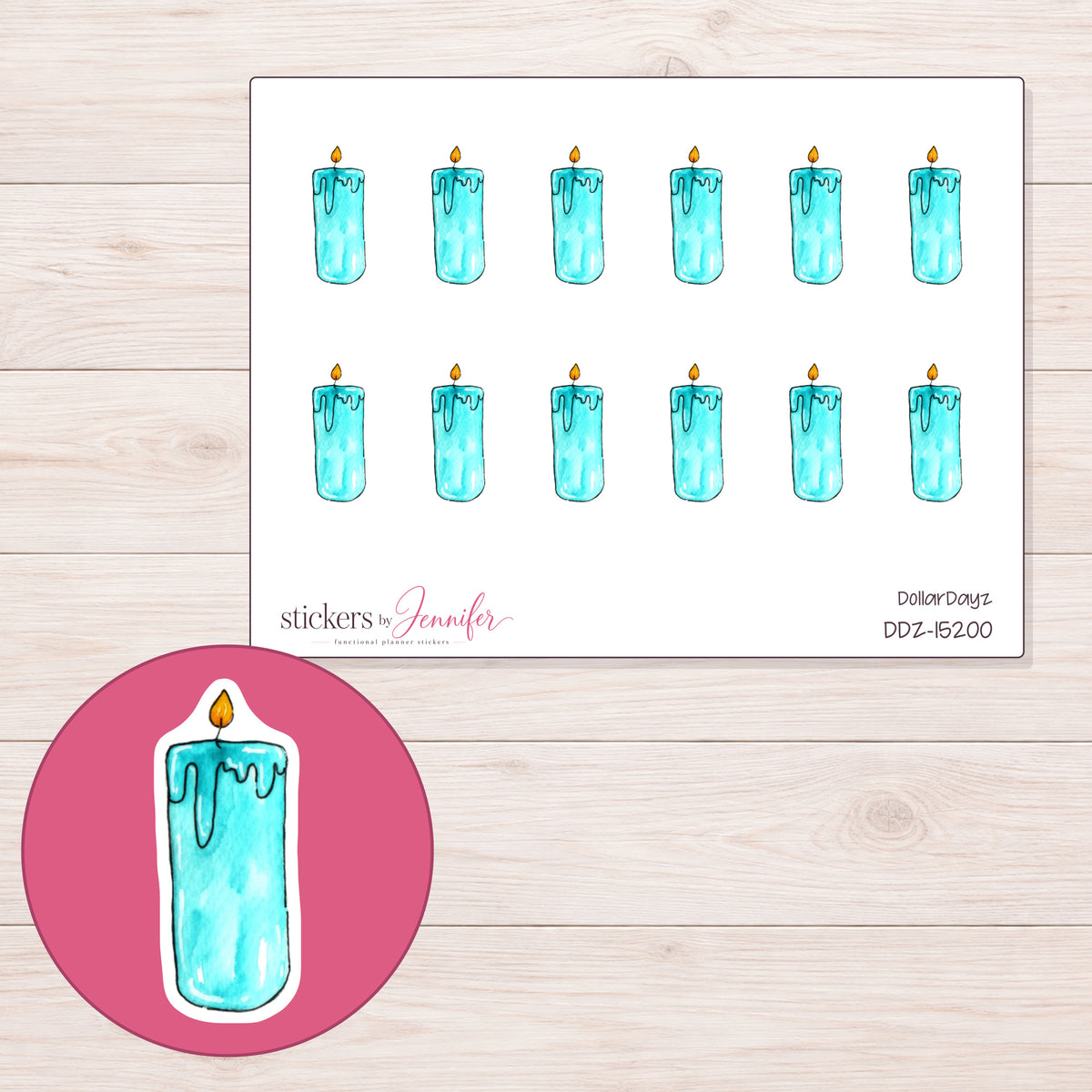 DDZ-15200 planner sticker sheet with enlarged sticker detail