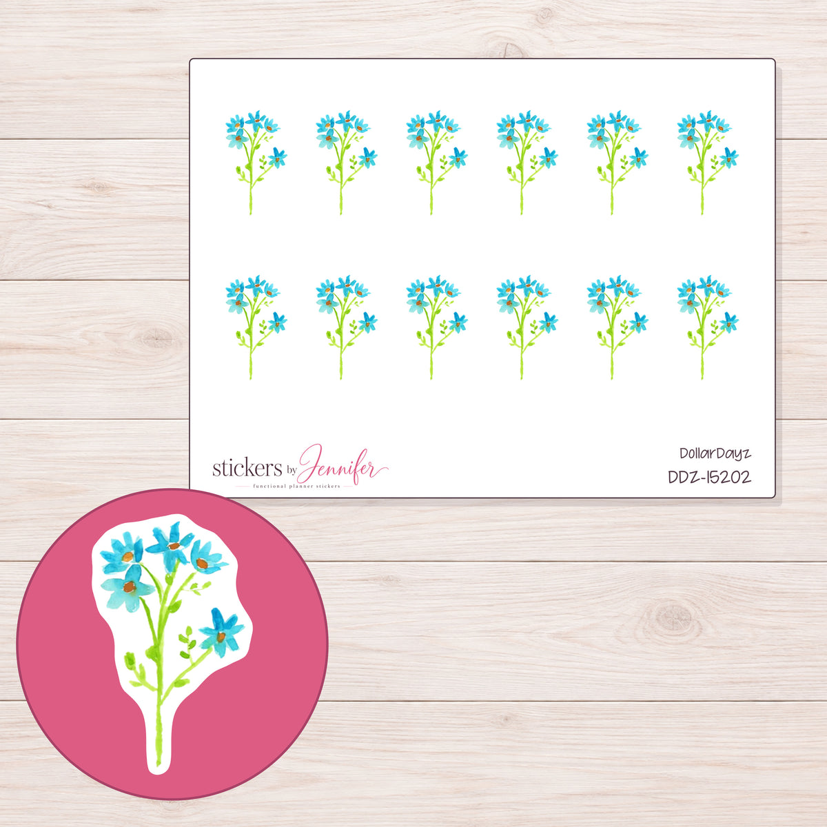 DDZ-15202 planner sticker sheet with enlarged sticker detail