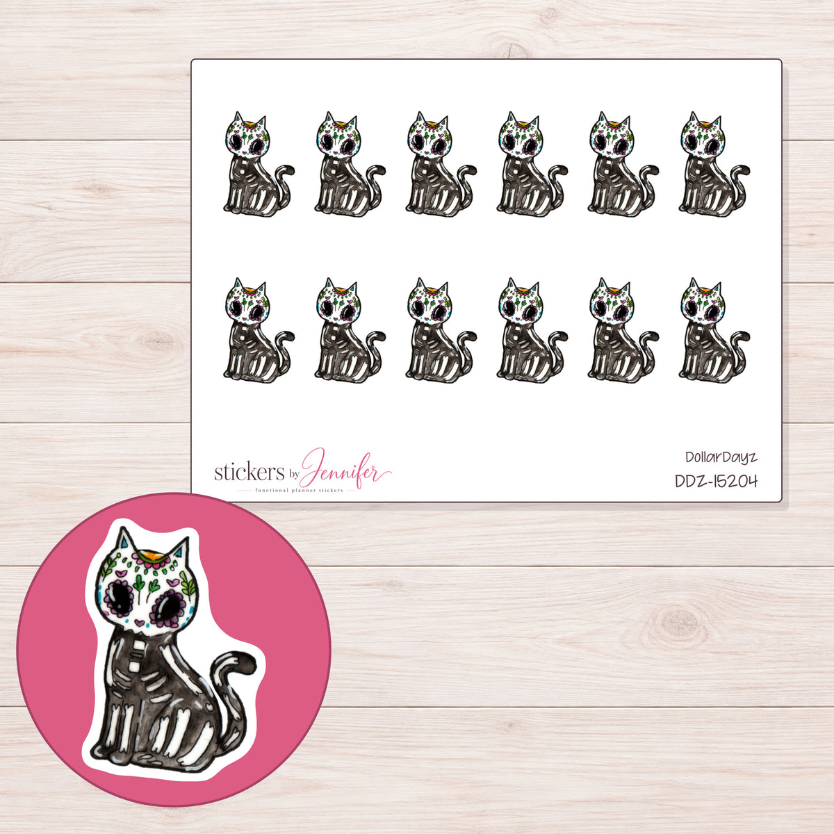 DDZ-15204 planner sticker sheet with enlarged sticker detail