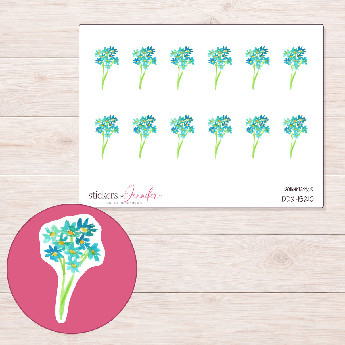 DDZ-15210 planner sticker sheet with enlarged sticker detail