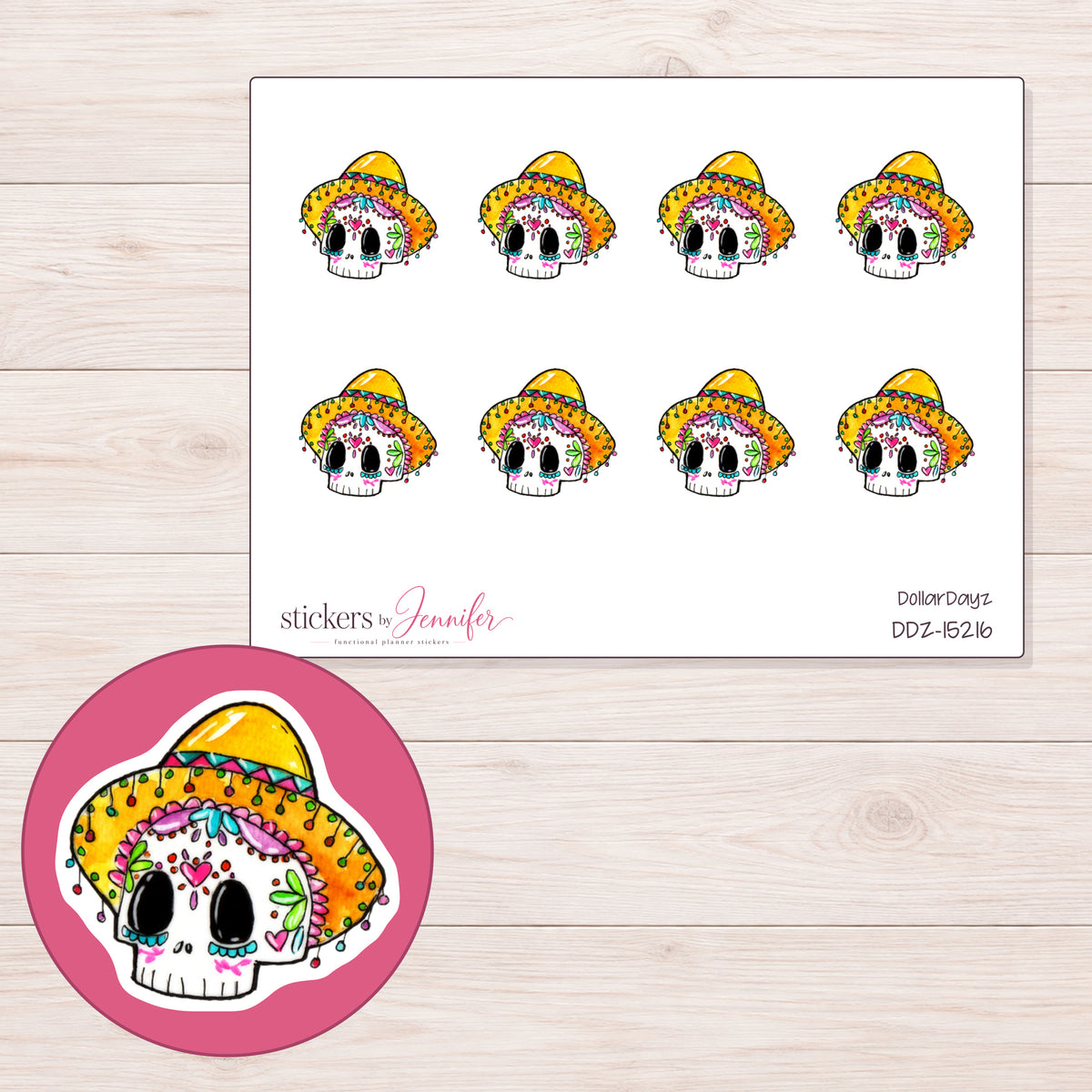 DDZ-15216 planner sticker sheet with enlarged sticker detail