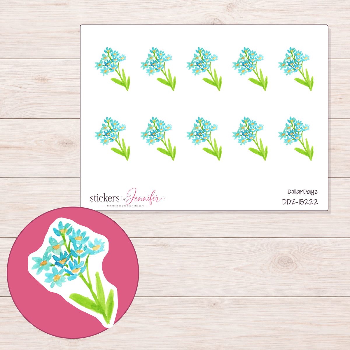 DDZ-15222 planner sticker sheet with enlarged sticker detail