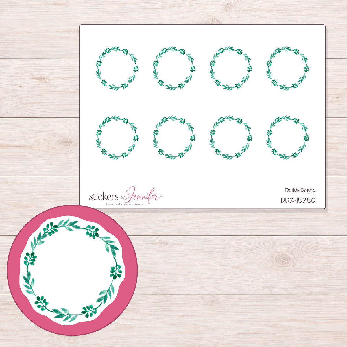 DDZ-15250 planner sticker sheet with enlarged sticker detail