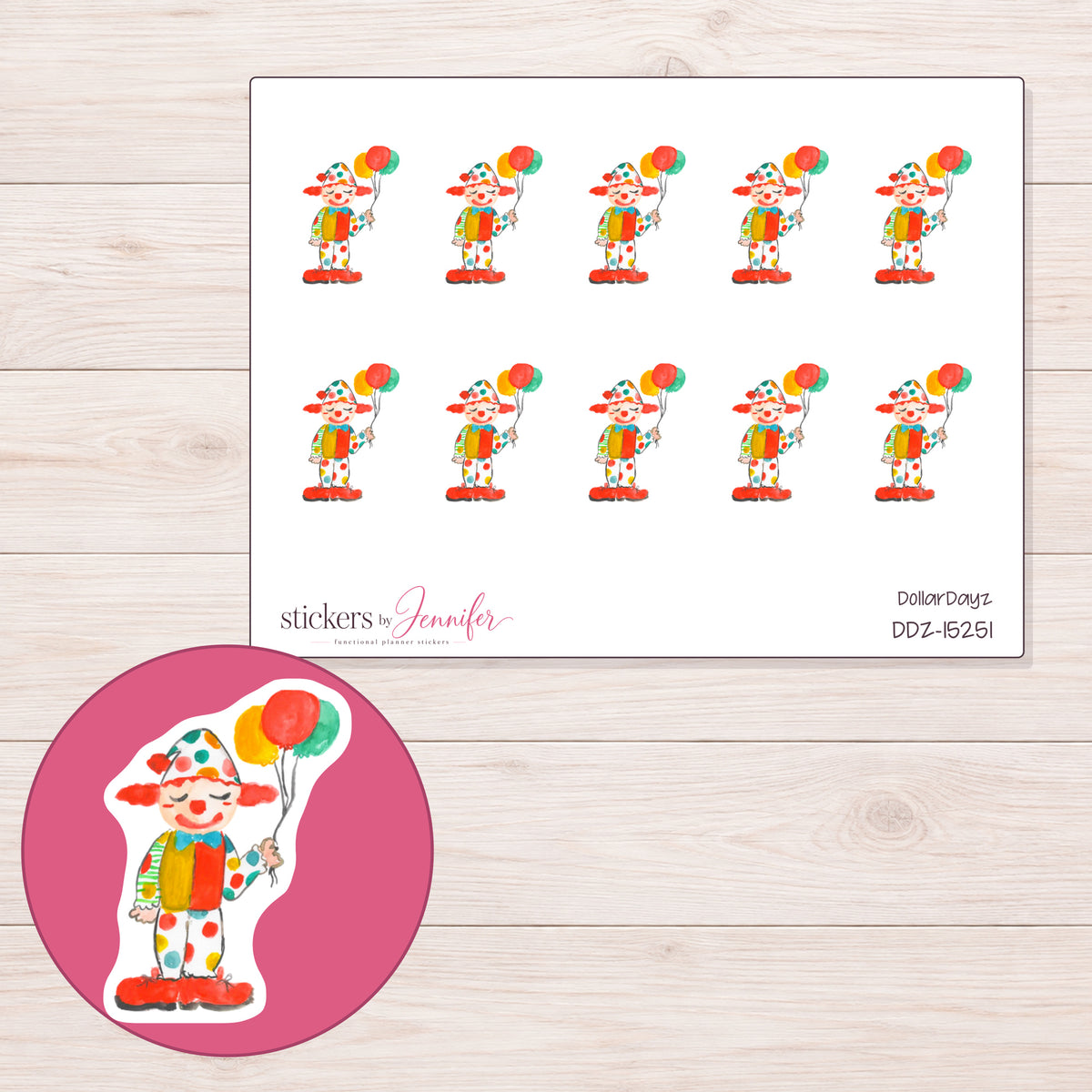 DDZ-15251 planner sticker sheet with enlarged sticker detail