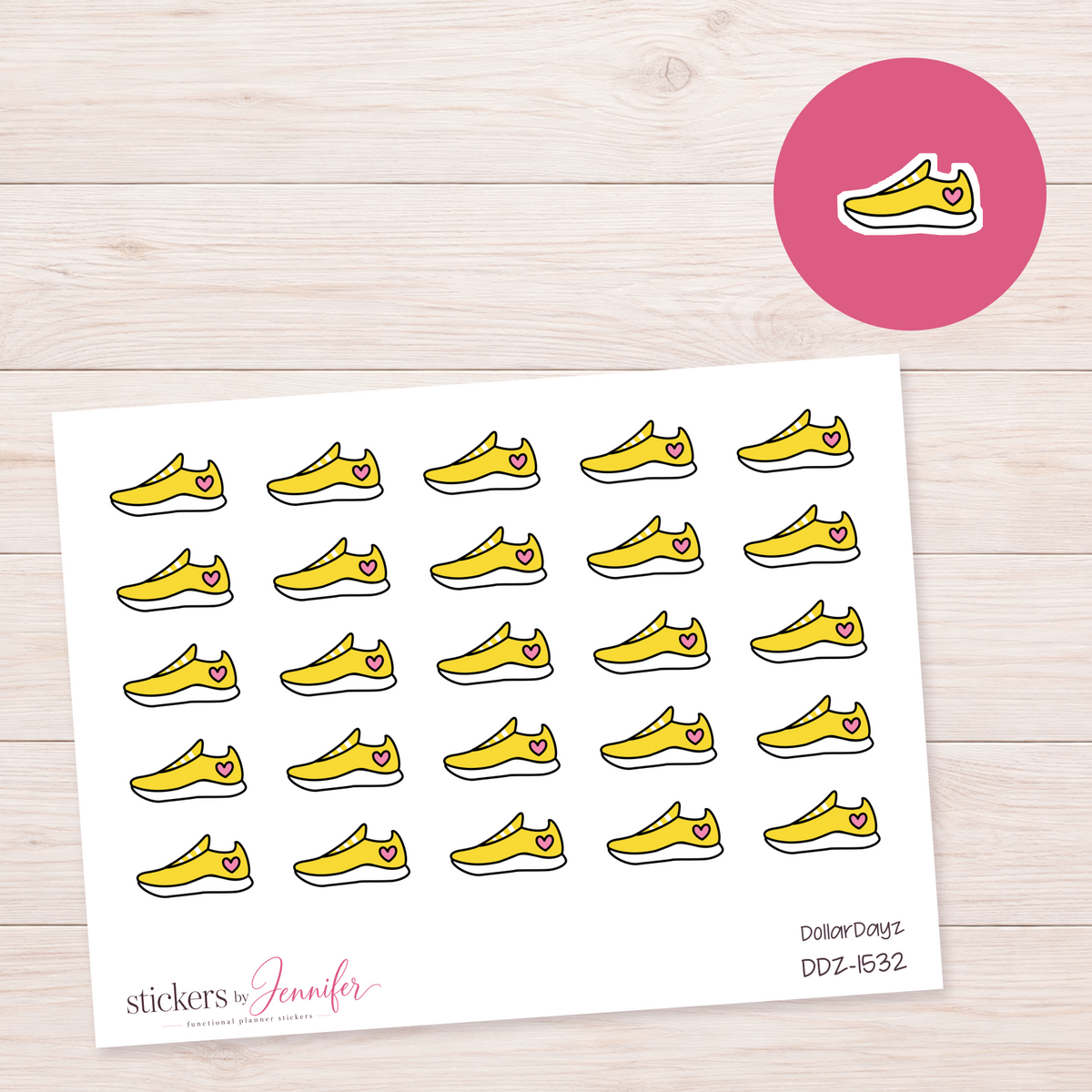 Bright Yellow Heart Sneaker Planner Stickers | DDZ-1532