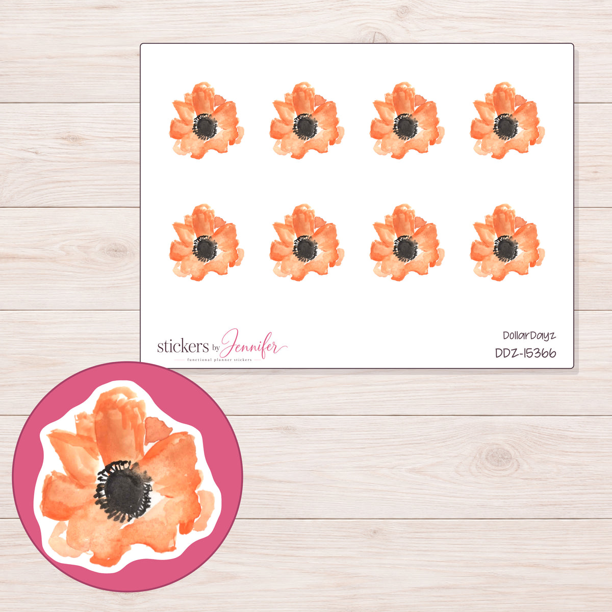 DDZ-15366 planner sticker sheet with enlarged sticker detail