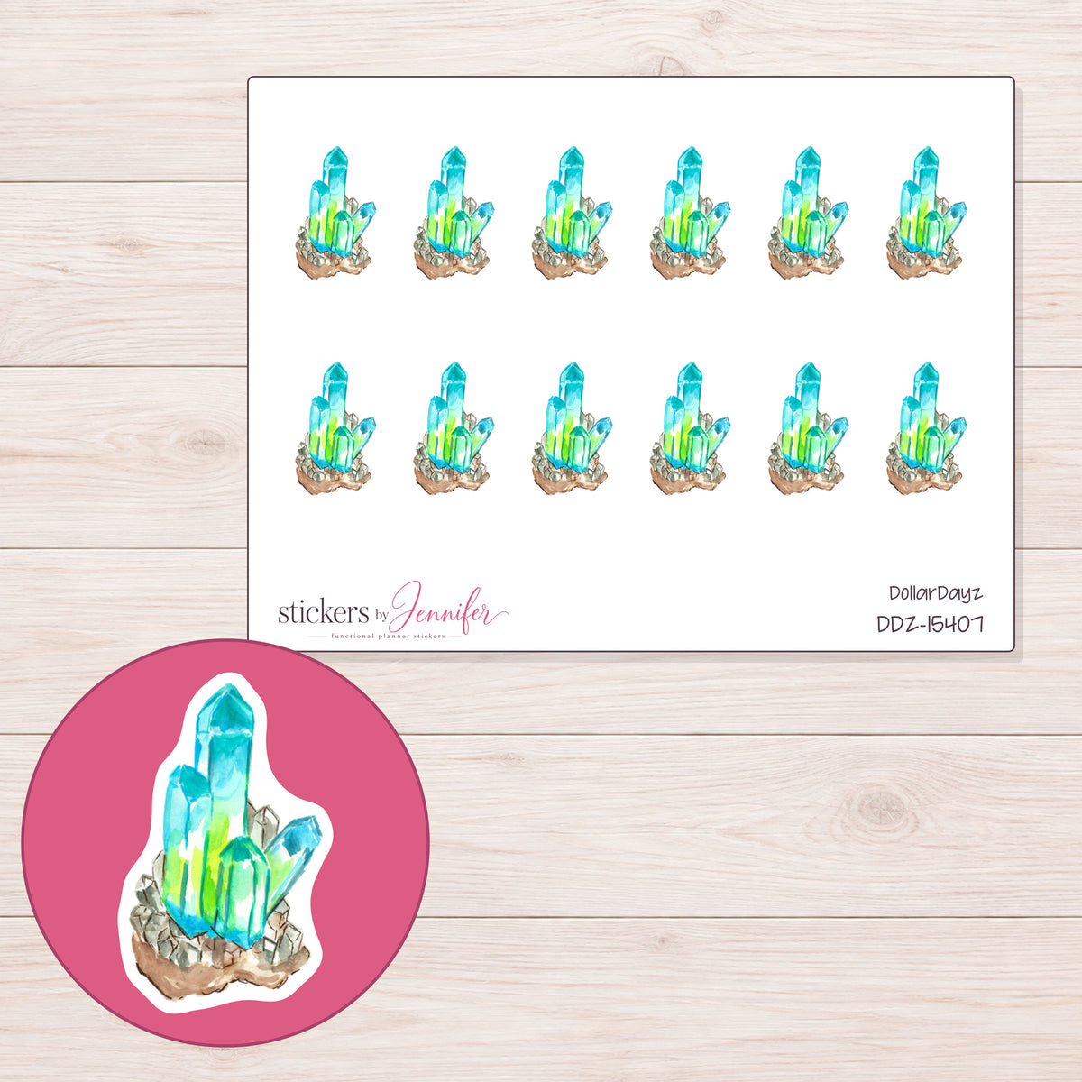 DDZ-15407 planner sticker sheet with enlarged sticker detail