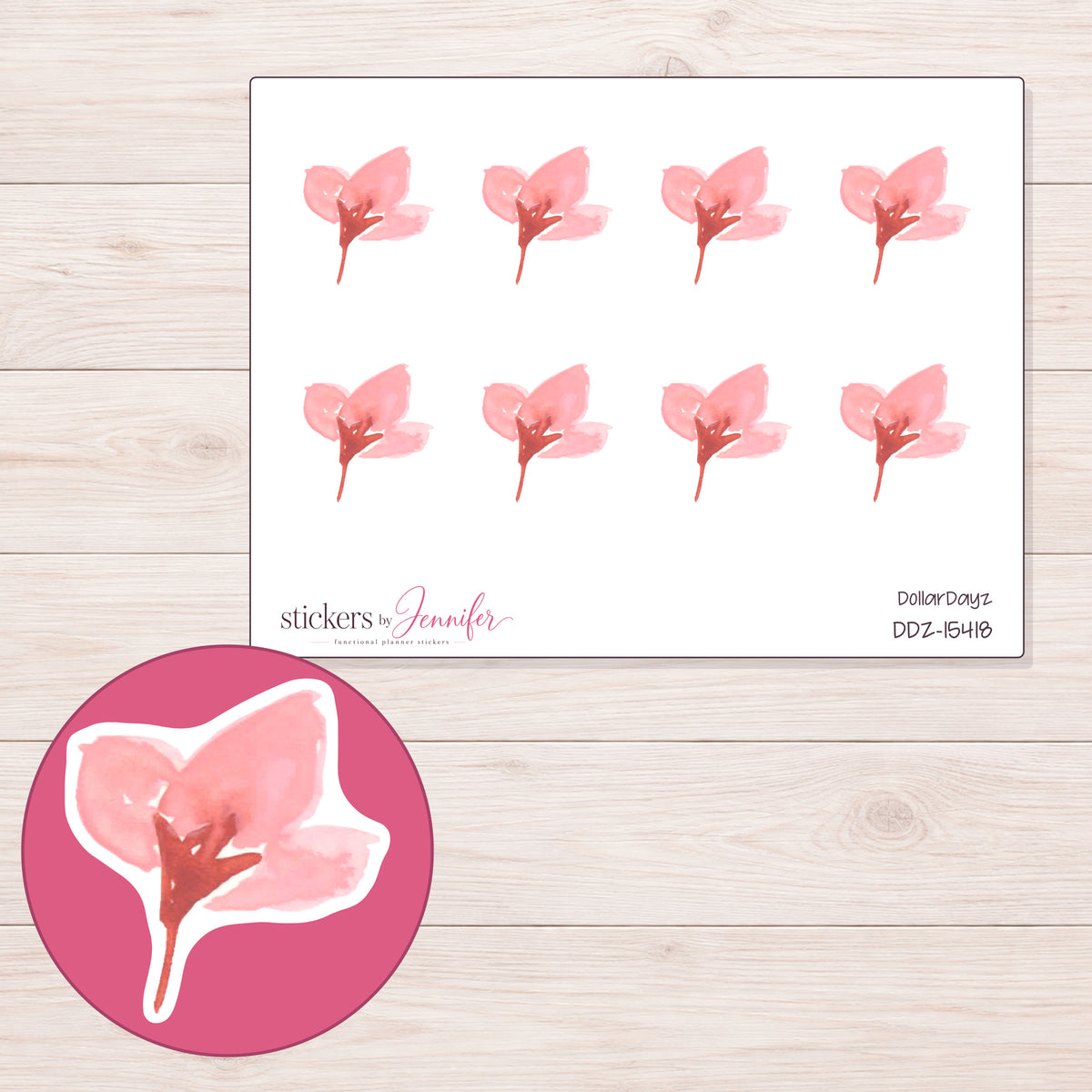 DDZ-15418 planner sticker sheet with enlarged sticker detail