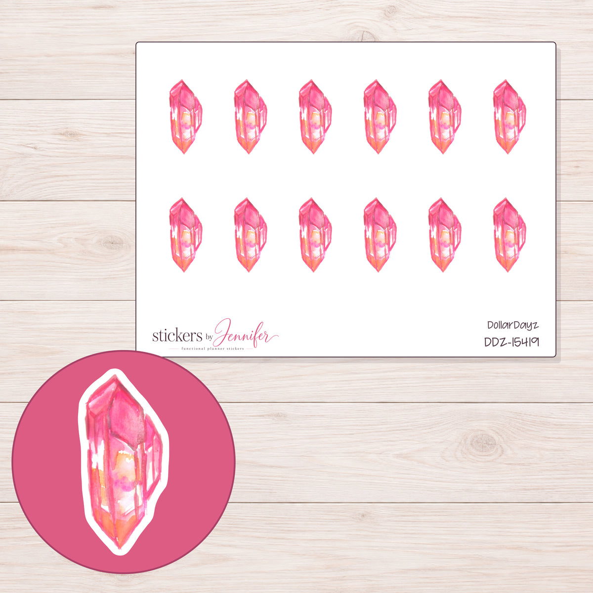 DDZ-15419 planner sticker sheet with enlarged sticker detail