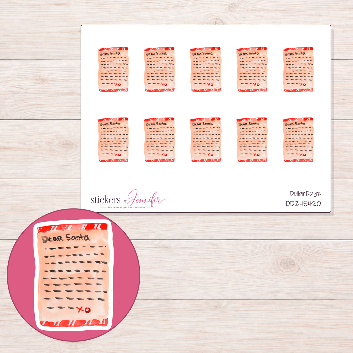 DDZ-15420 planner sticker sheet with enlarged sticker detail