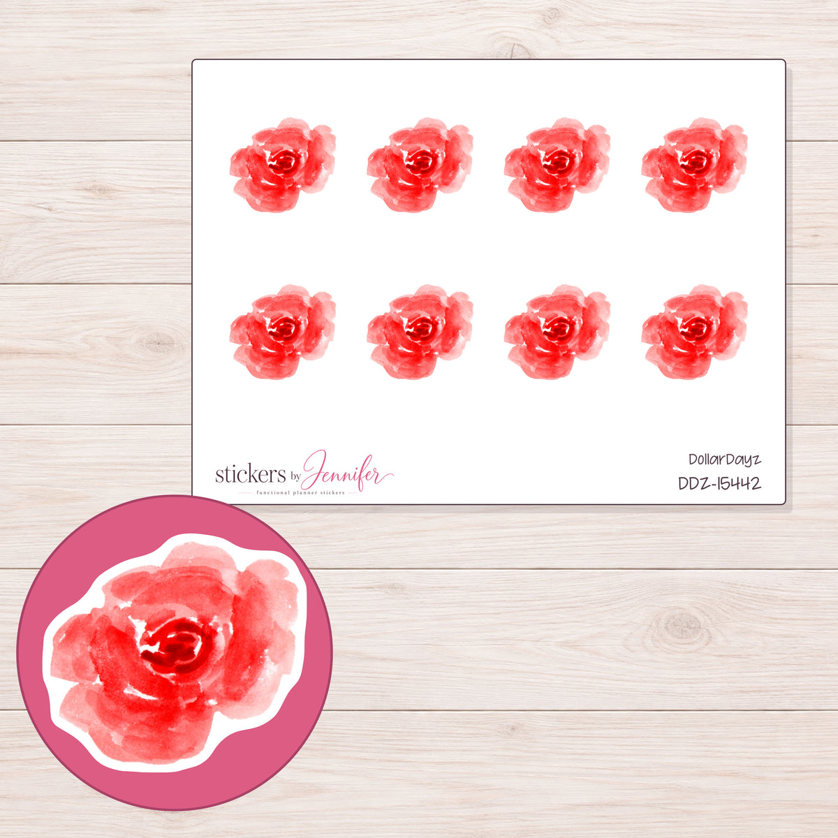 DDZ-15442 planner sticker sheet with enlarged sticker detail