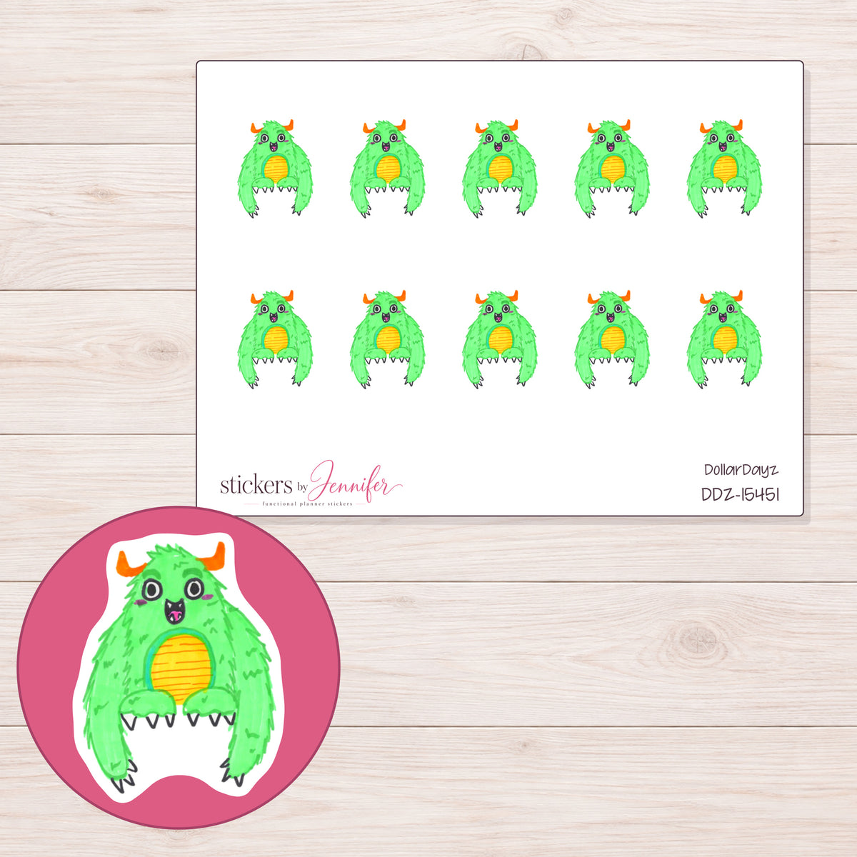DDZ-15451 planner sticker sheet with enlarged sticker detail