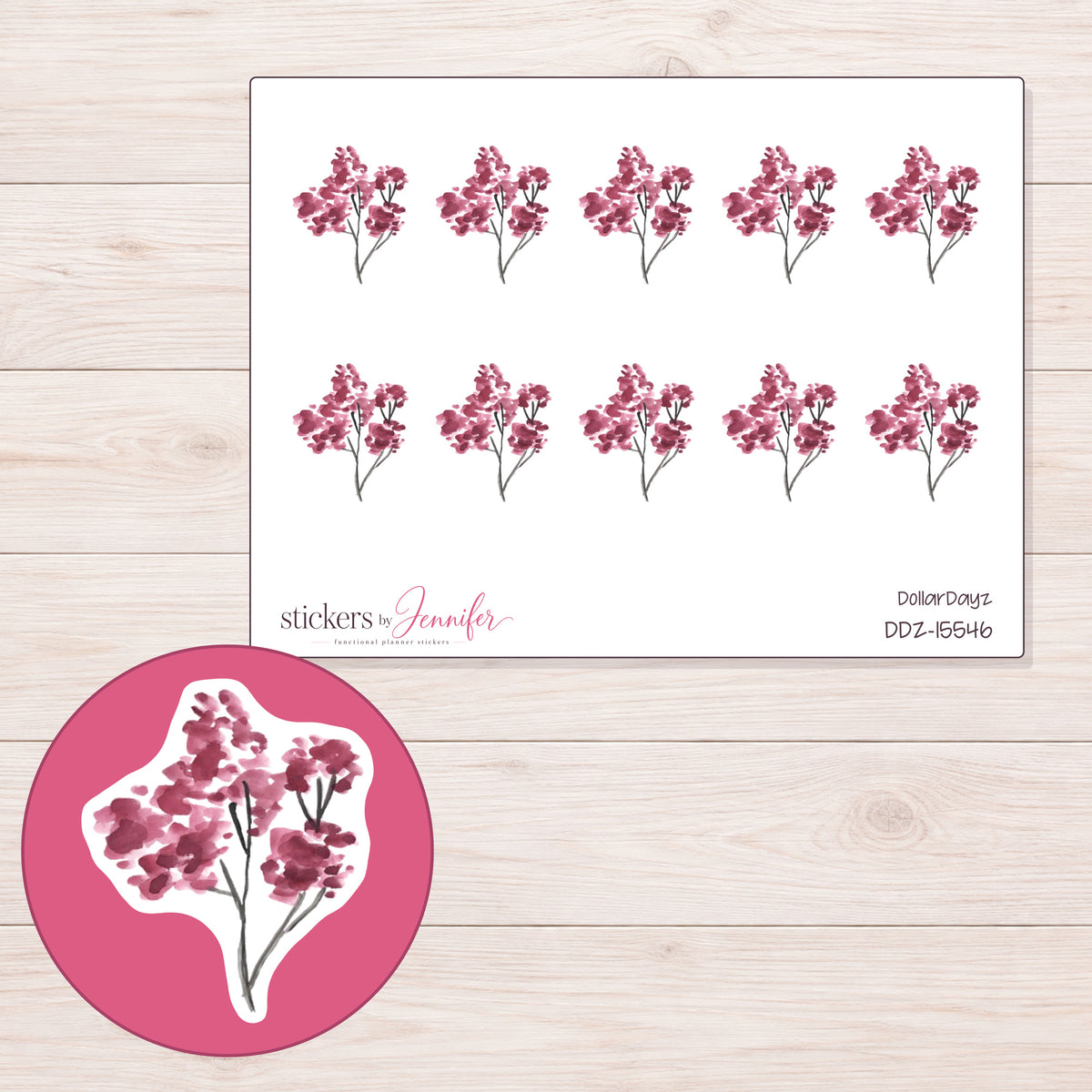 DDZ-15546 planner sticker sheet with enlarged sticker detail