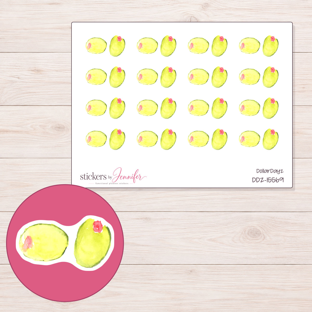 DDZ-15569 planner sticker sheet with enlarged sticker detail