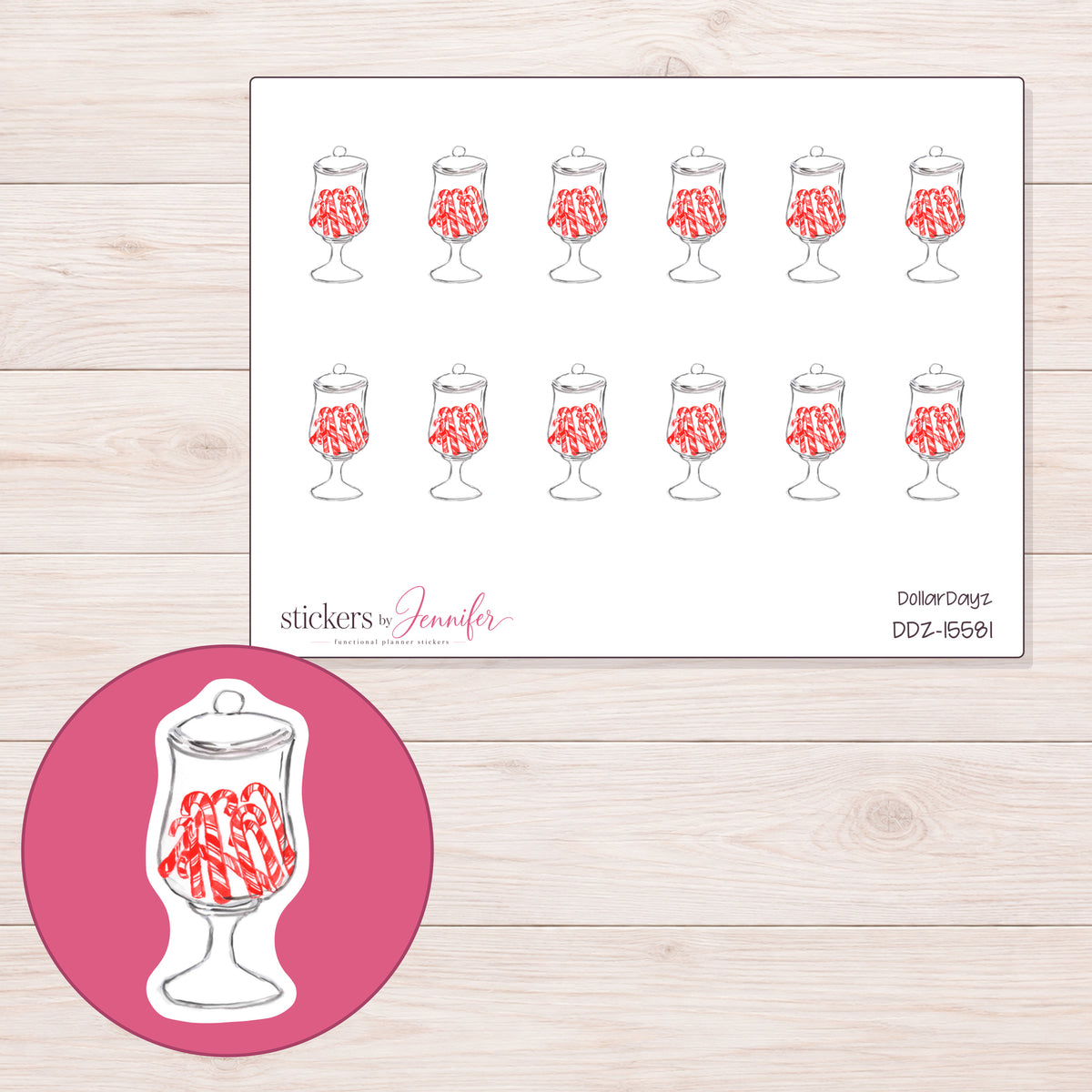 DDZ-15581 planner sticker sheet with enlarged sticker detail