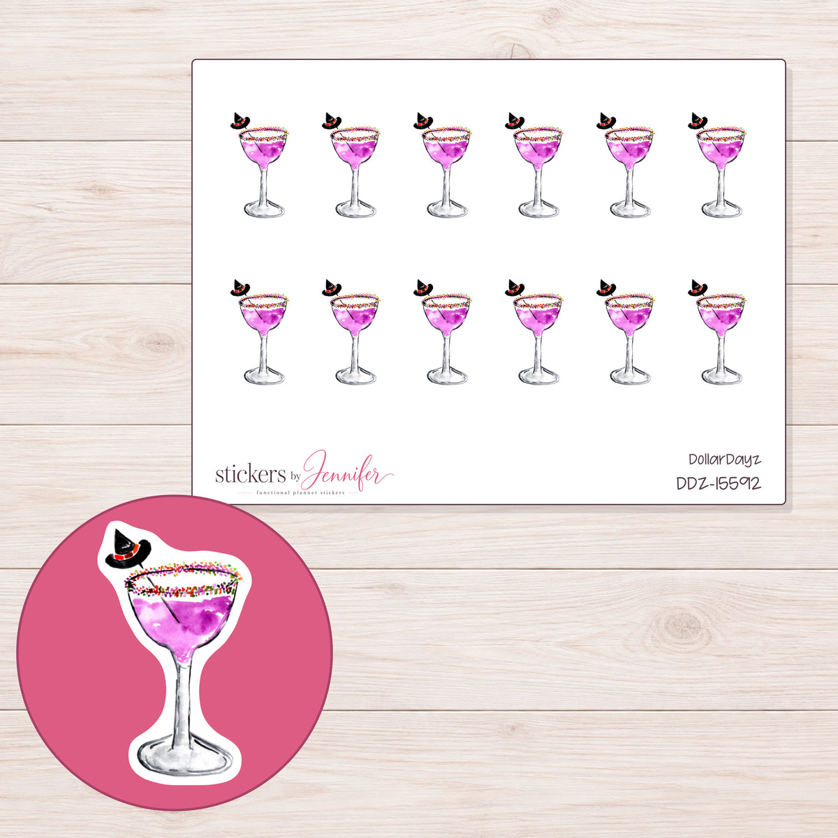 DDZ-15592 planner sticker sheet with enlarged sticker detail