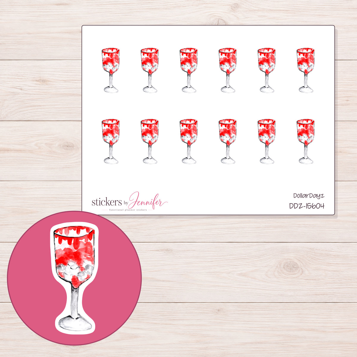 DDZ-15604 planner sticker sheet with enlarged sticker detail