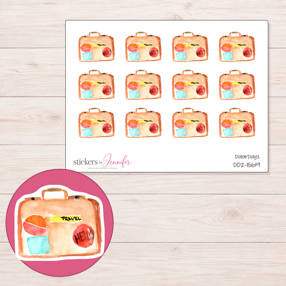 DDZ-15619 planner sticker sheet with enlarged sticker detail