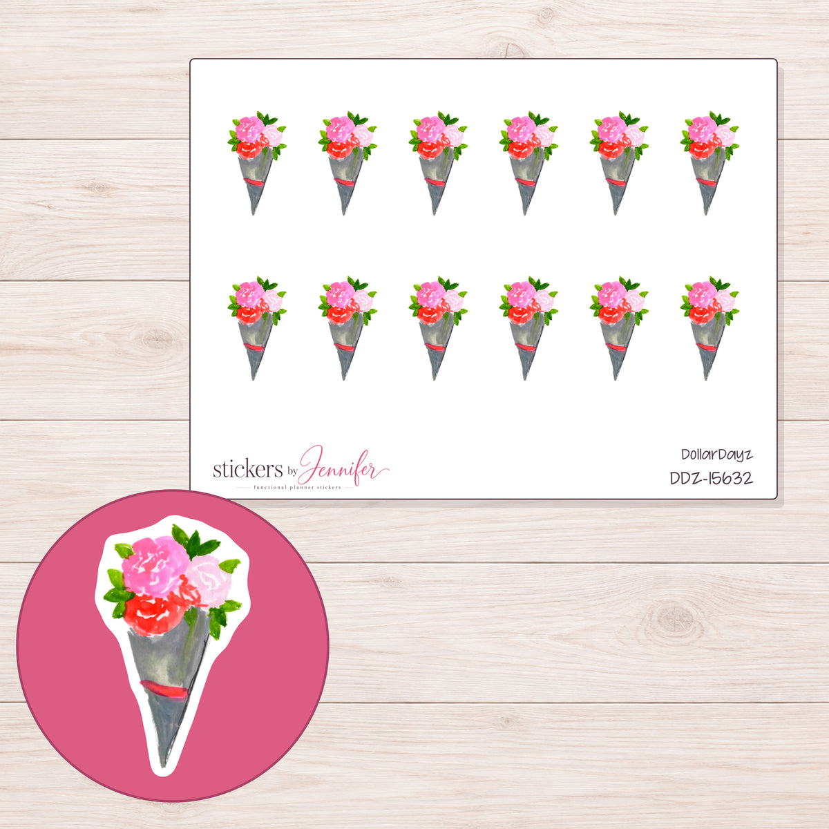 DDZ-15632 planner sticker sheet with enlarged sticker detail
