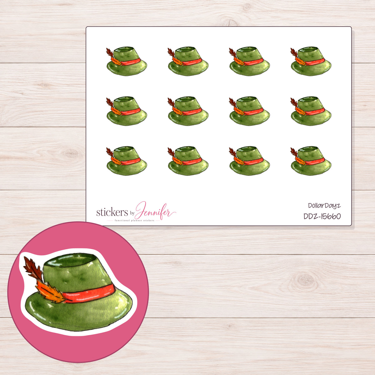 DDZ-15660 planner sticker sheet with enlarged sticker detail