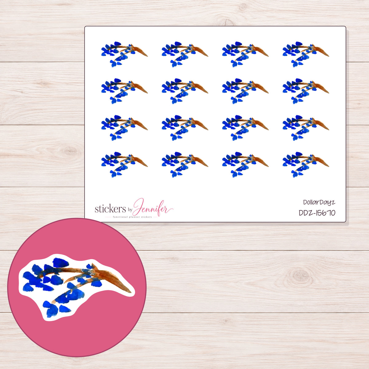 DDZ-15670 planner sticker sheet with enlarged sticker detail