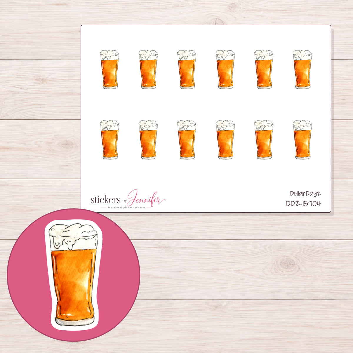 DDZ-15704 planner sticker sheet with enlarged sticker detail