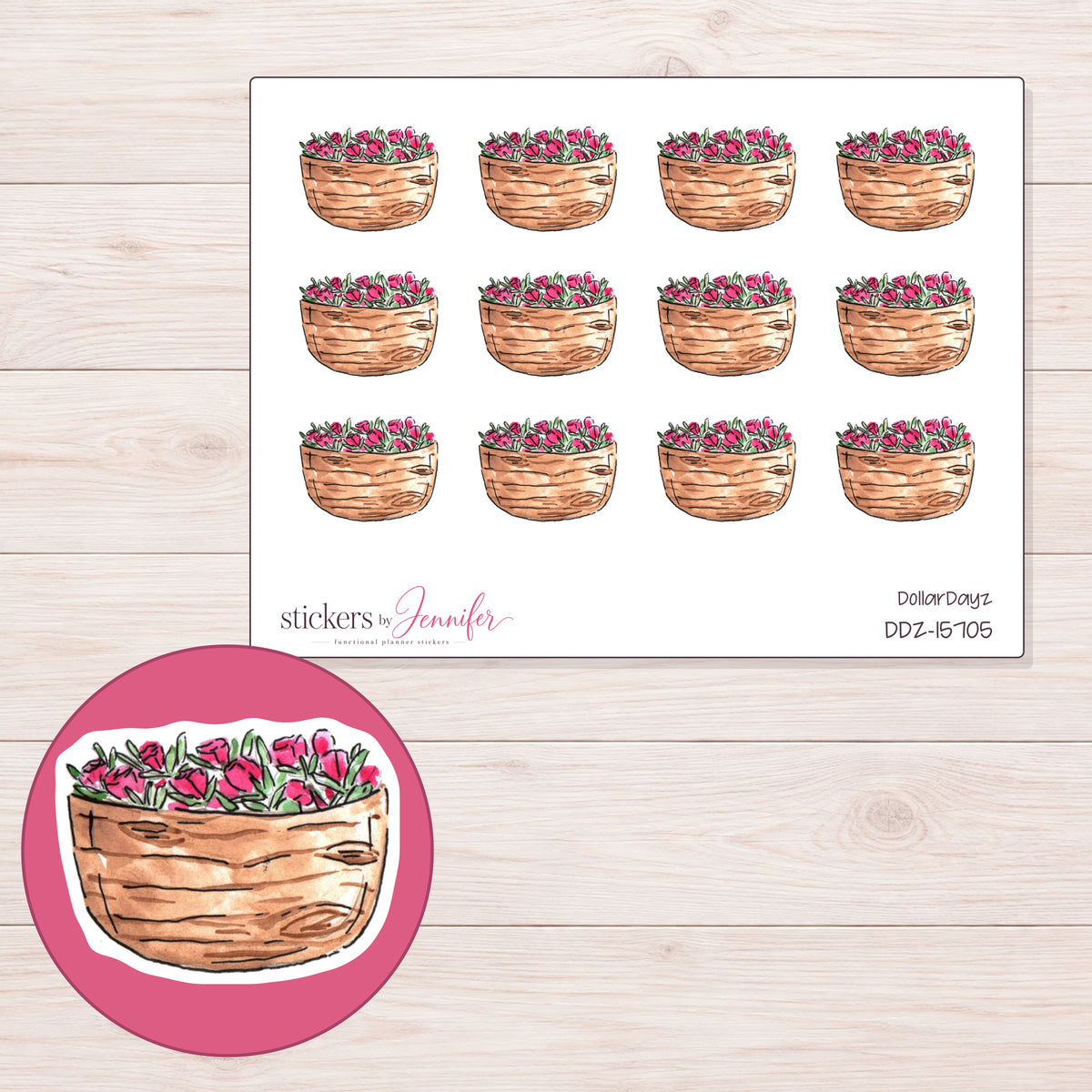 DDZ-15705 planner sticker sheet with enlarged sticker detail