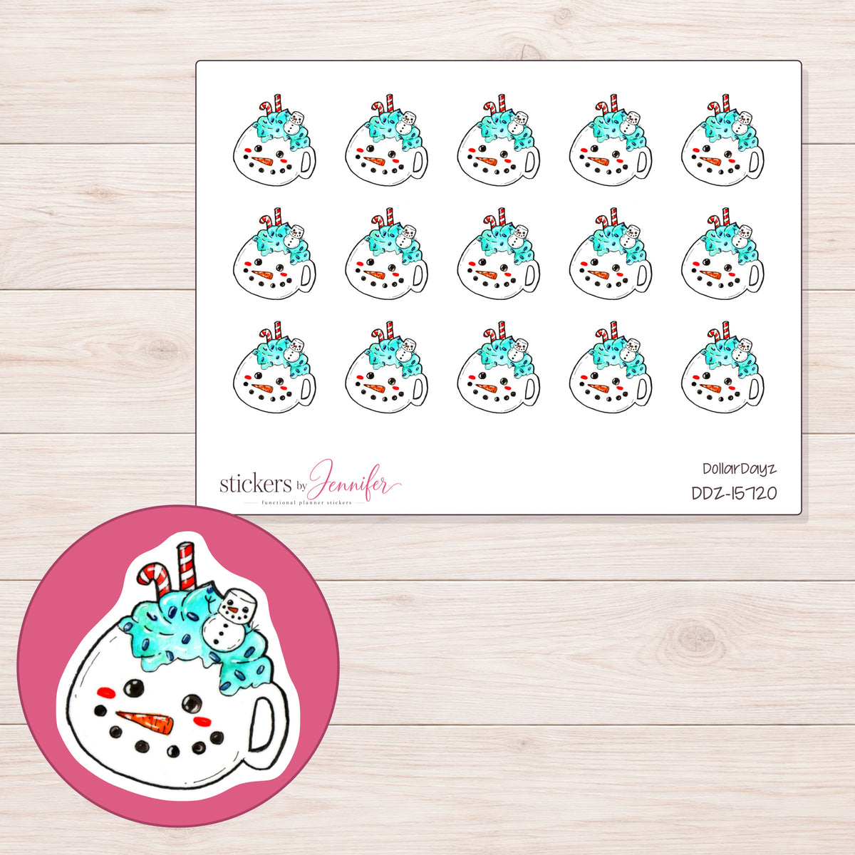 DDZ-15720 planner sticker sheet with enlarged sticker detail