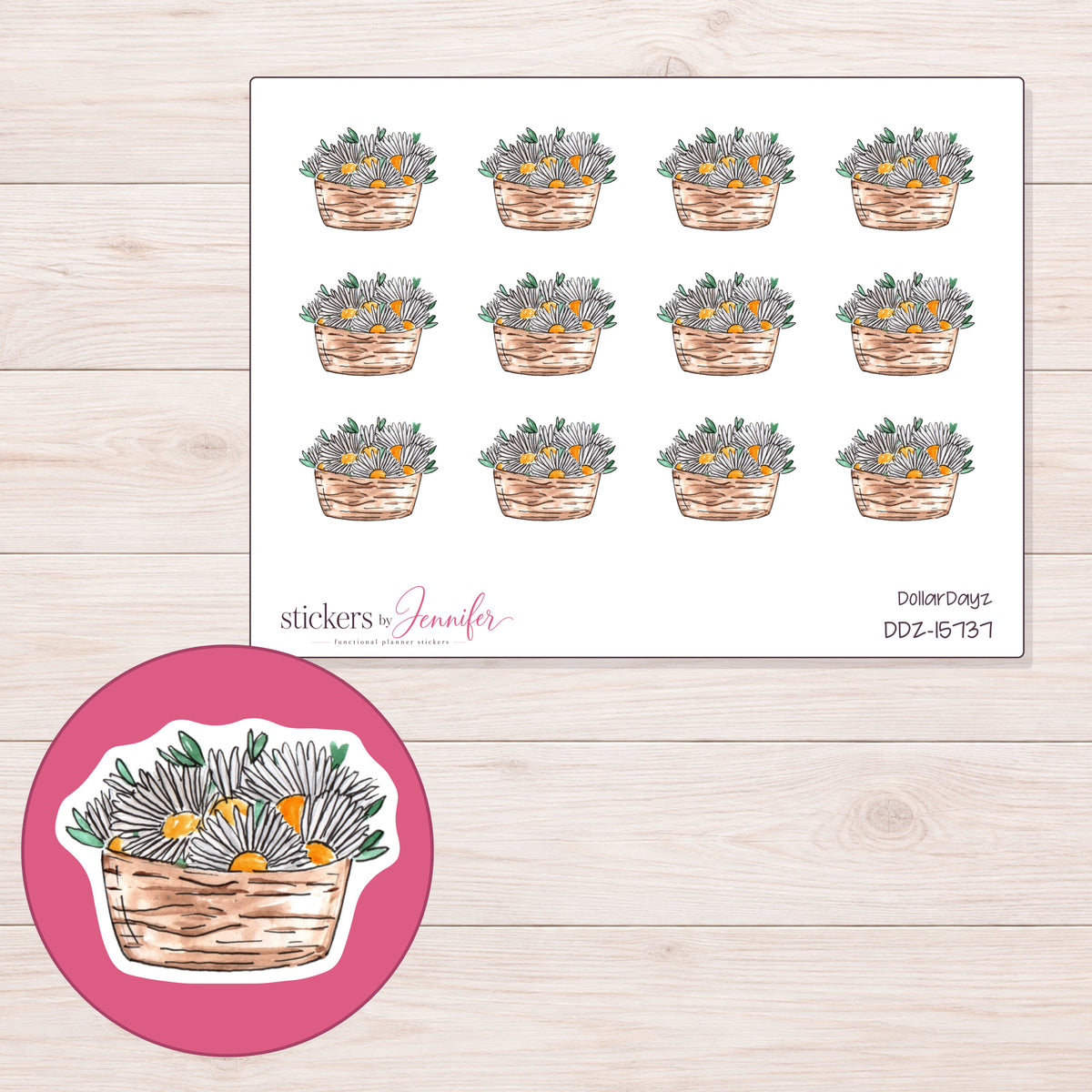 DDZ-15737 planner sticker sheet with enlarged sticker detail