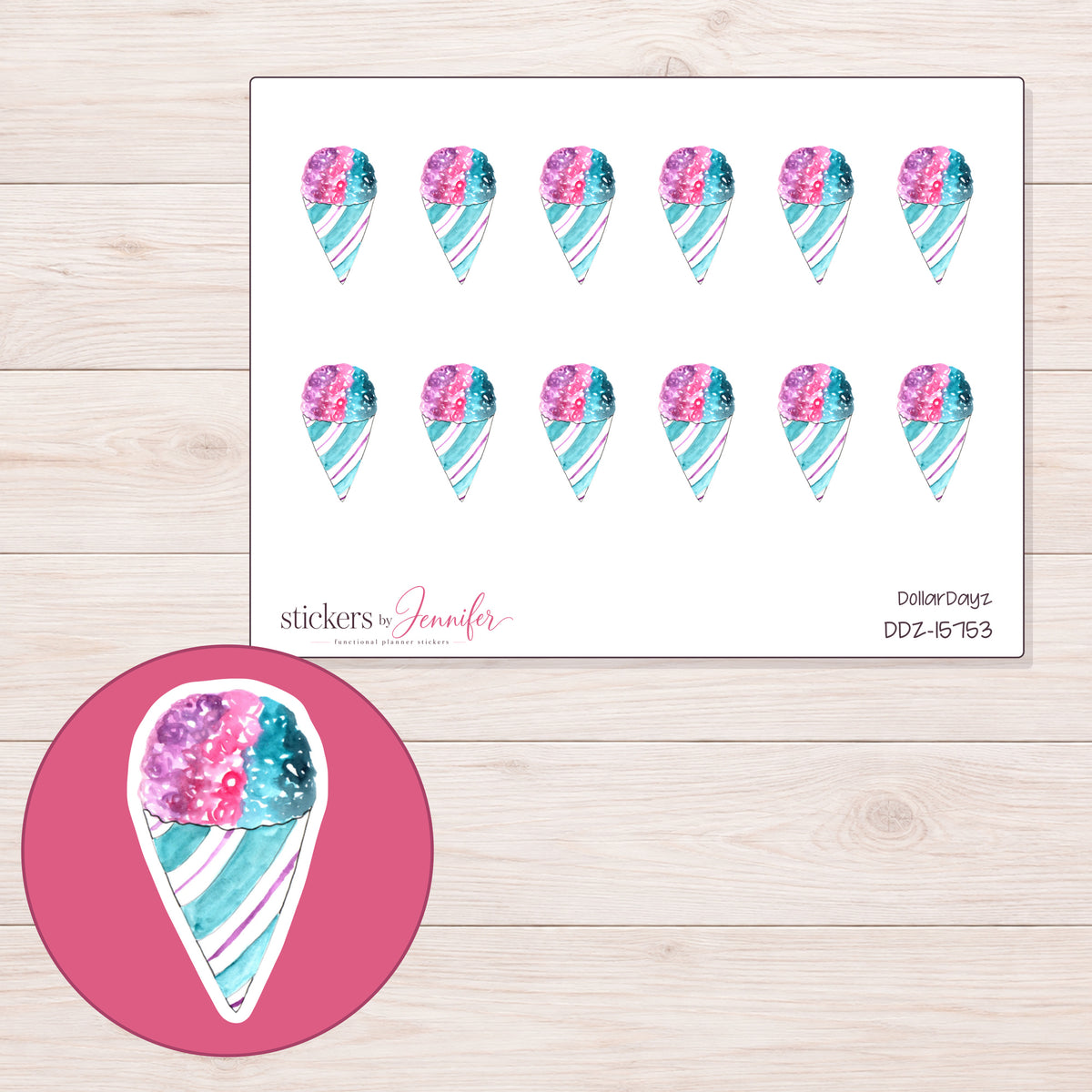 DDZ-15753 planner sticker sheet with enlarged sticker detail