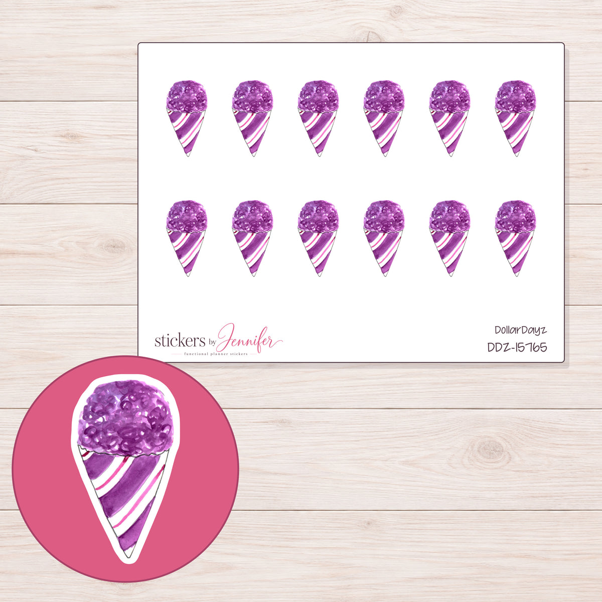 DDZ-15765 planner sticker sheet with enlarged sticker detail