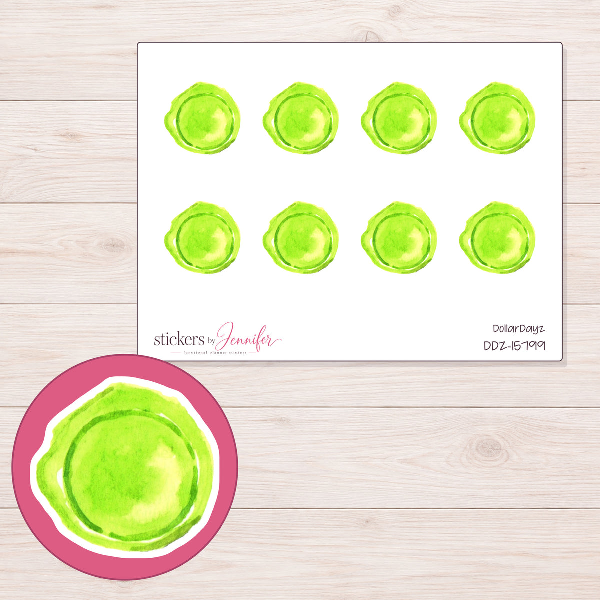 DDZ-15799 planner sticker sheet with enlarged sticker detail