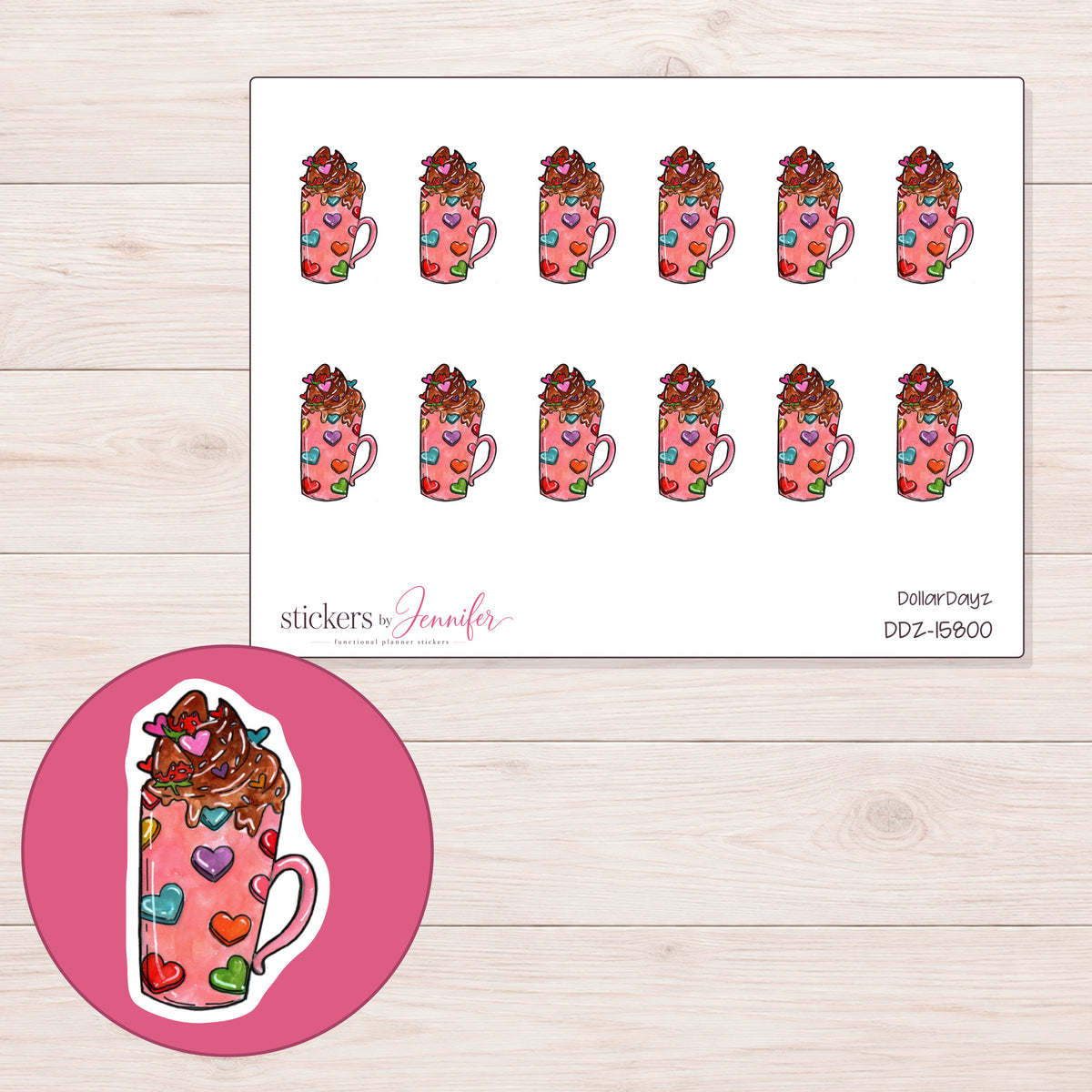 DDZ-15800 planner sticker sheet with enlarged sticker detail
