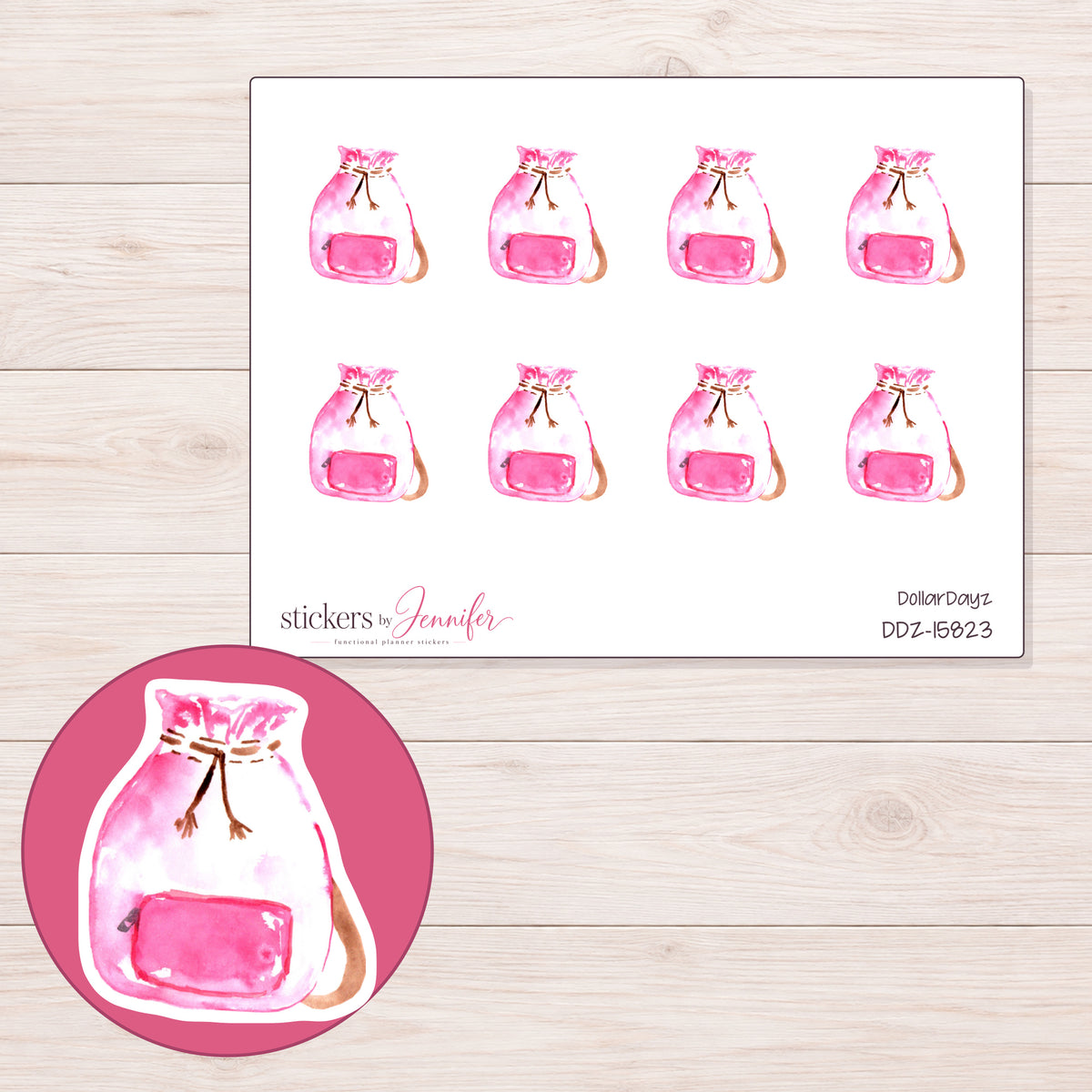 DDZ-15823 planner sticker sheet with enlarged sticker detail