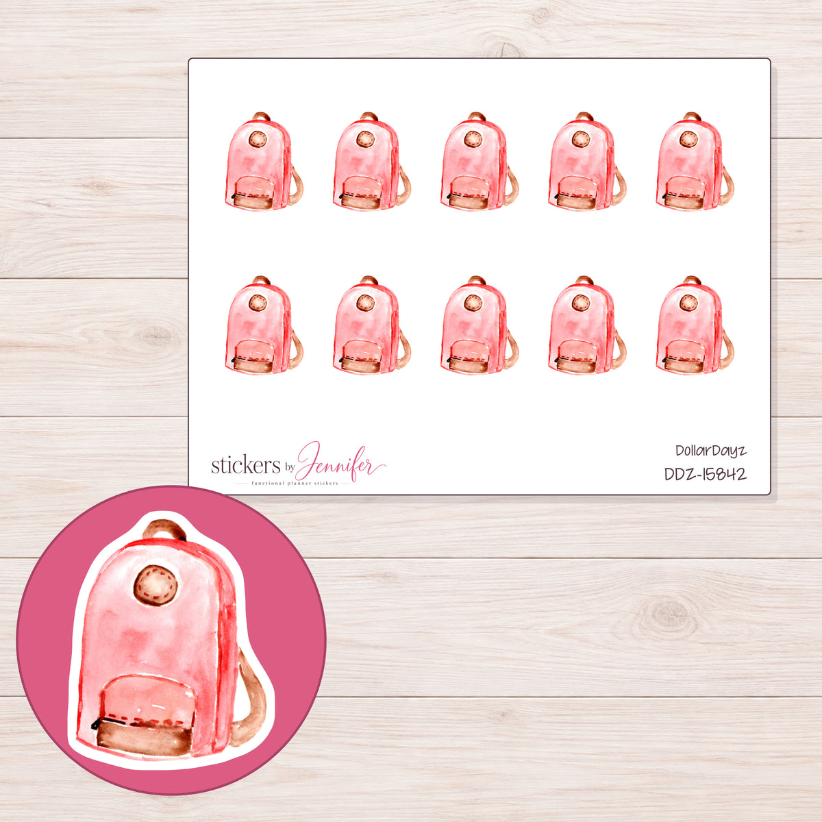 DDZ-15842 planner sticker sheet with enlarged sticker detail