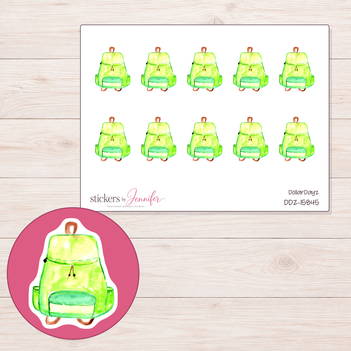 DDZ-15845 planner sticker sheet with enlarged sticker detail