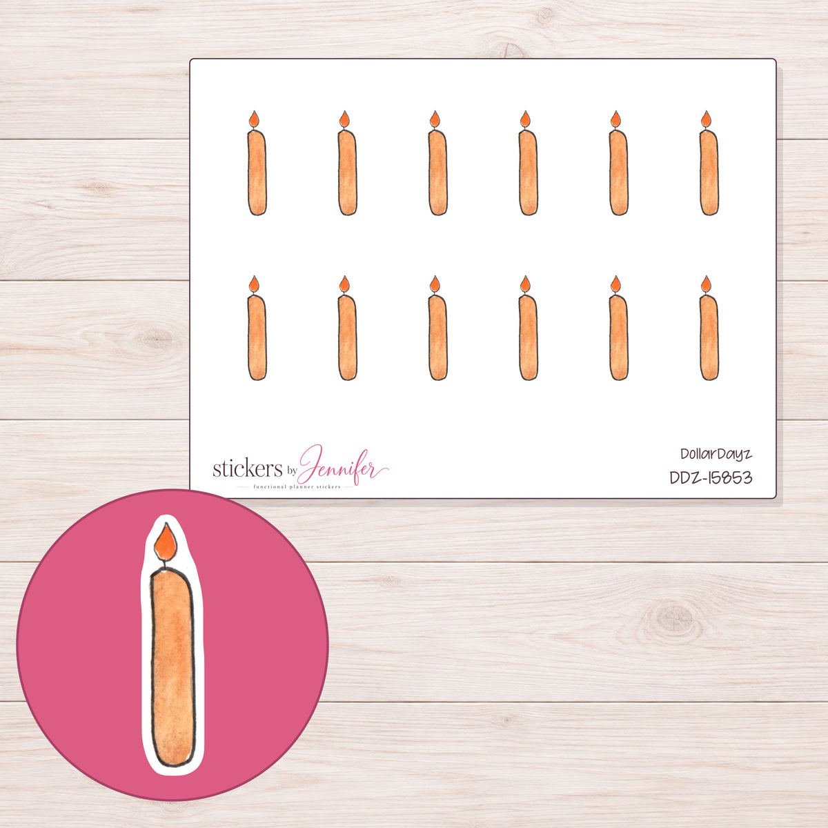 DDZ-15853 planner sticker sheet with enlarged sticker detail