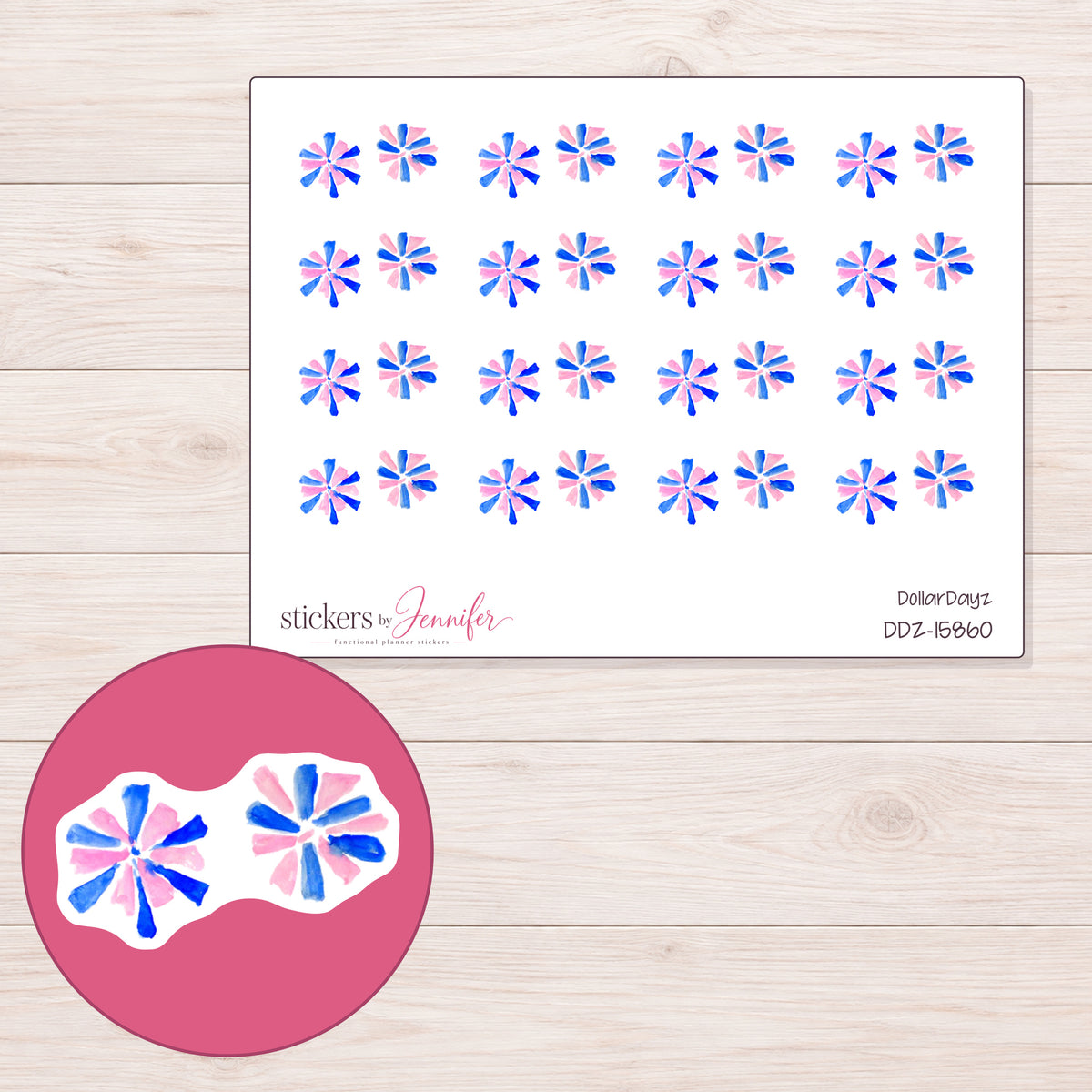 DDZ-15860 planner sticker sheet with enlarged sticker detail