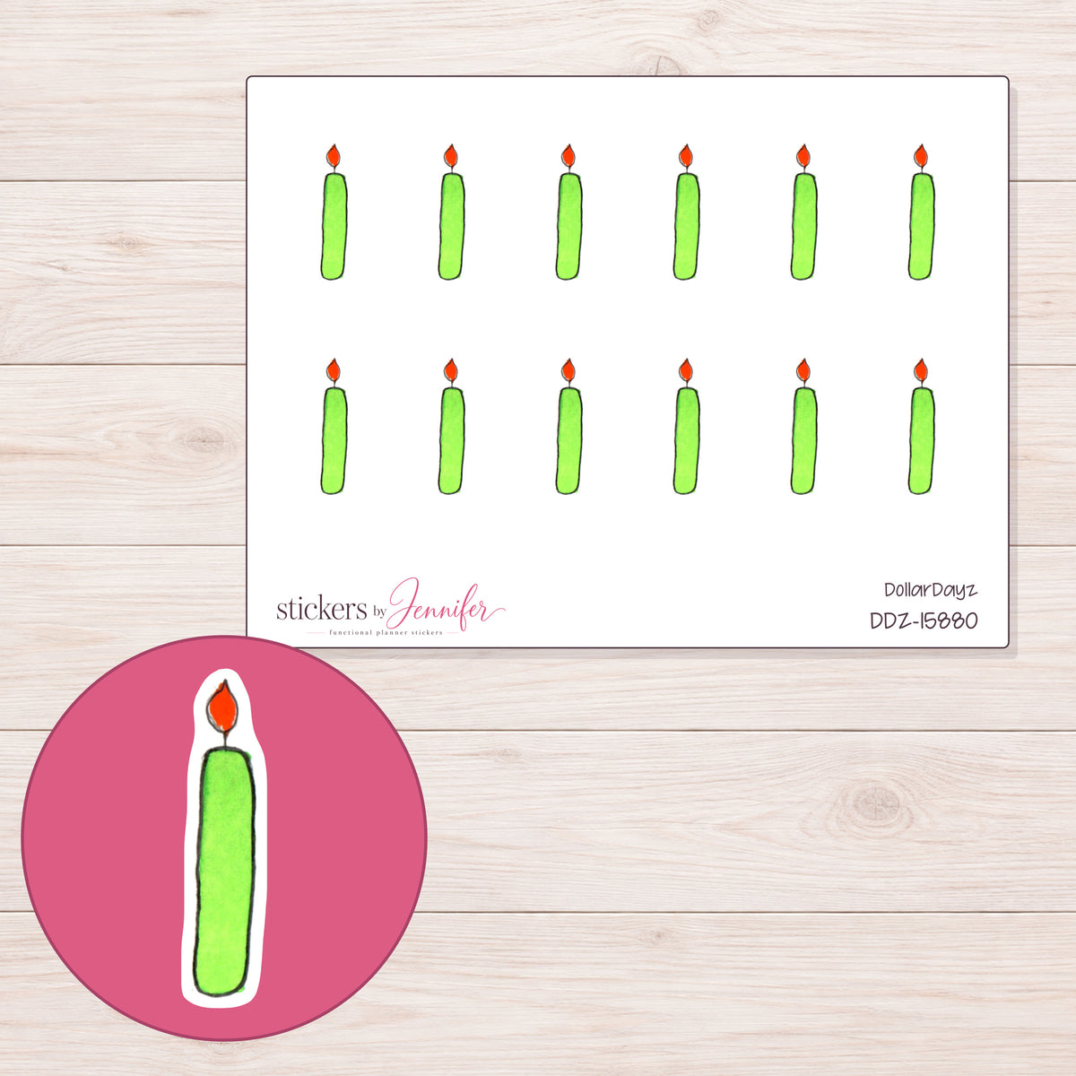 DDZ-15880 planner sticker sheet with enlarged sticker detail