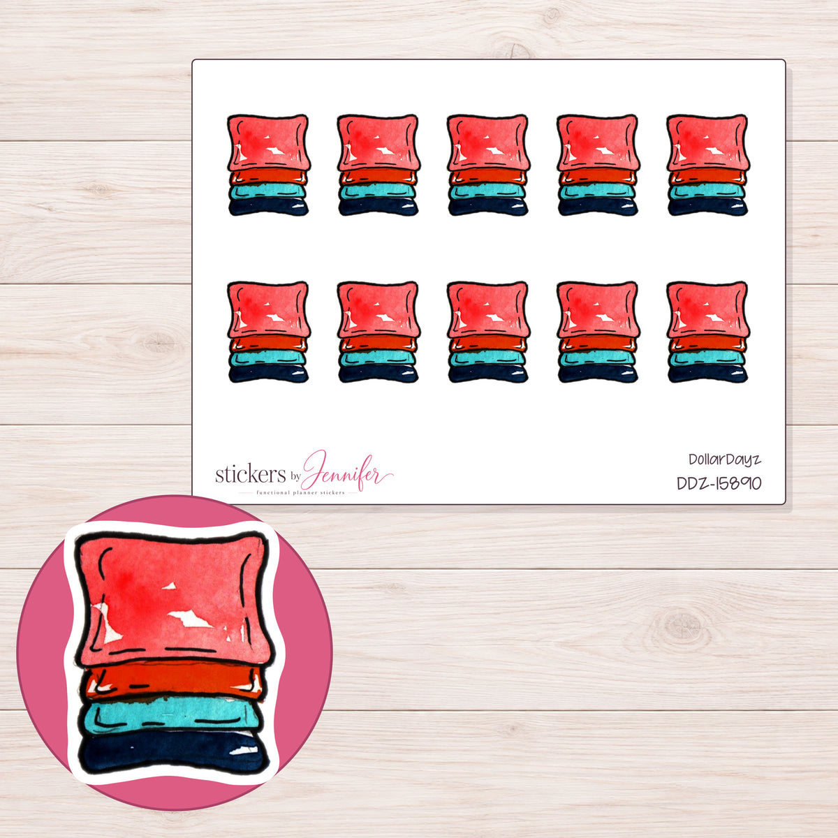 DDZ-15890 planner sticker sheet with enlarged sticker detail