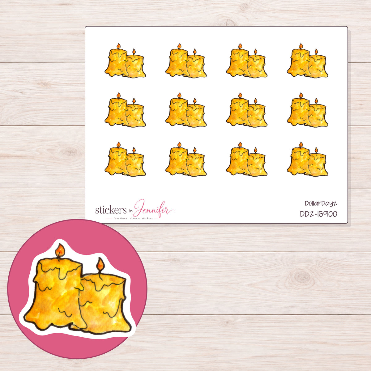 DDZ-15900 planner sticker sheet with enlarged sticker detail