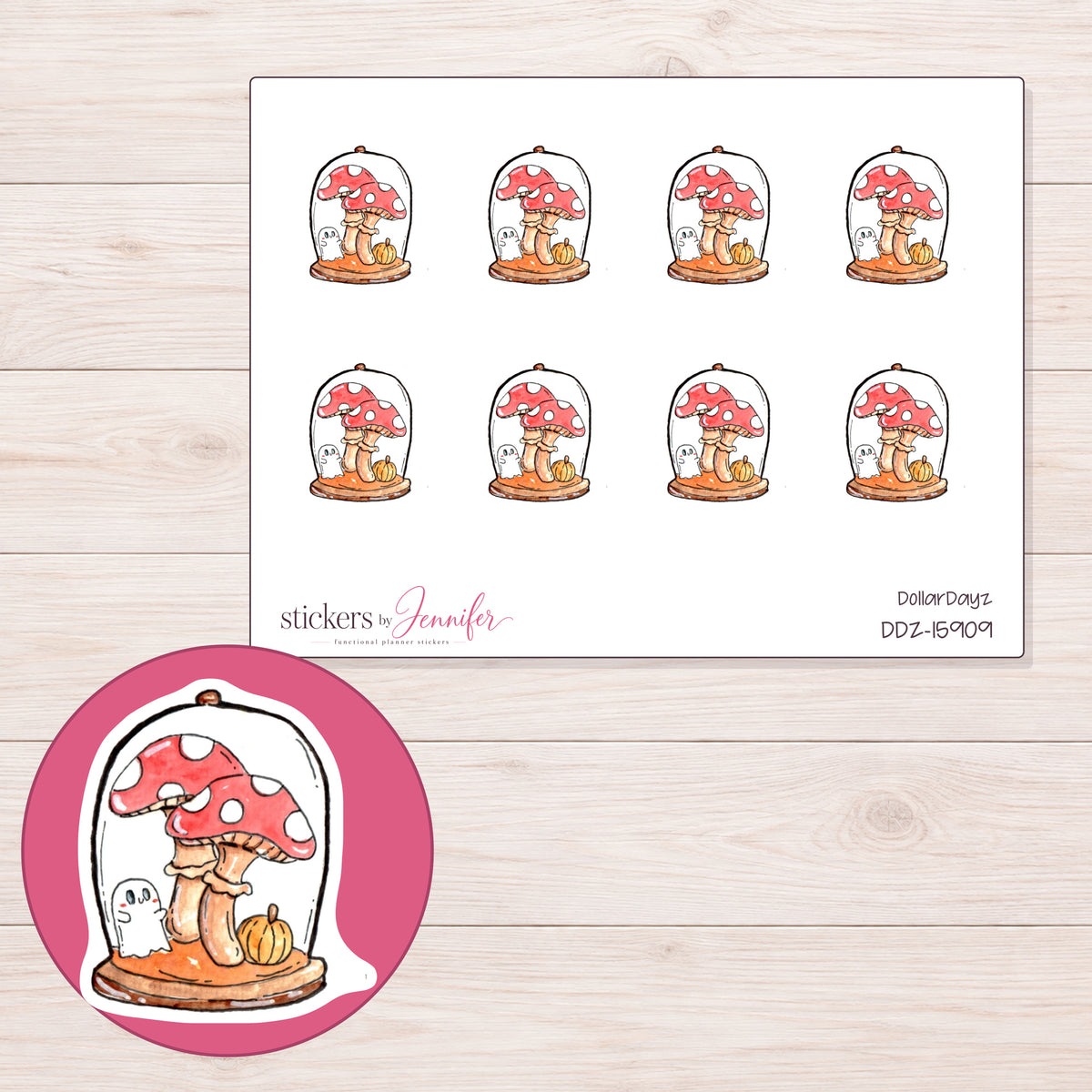 DDZ-15909 planner sticker sheet with enlarged sticker detail
