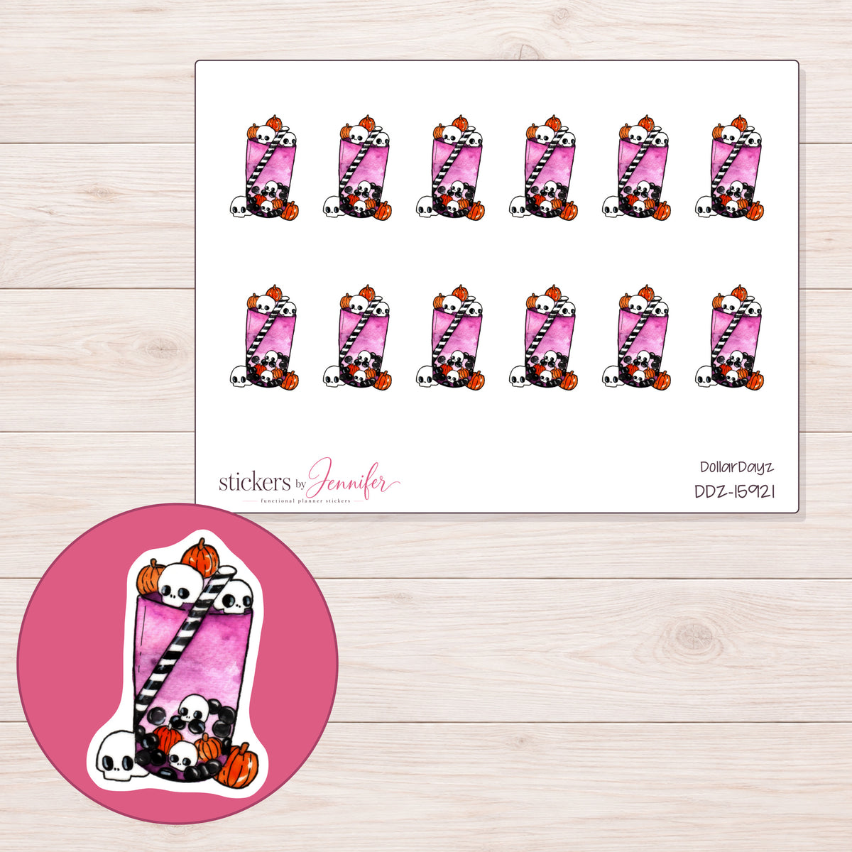 DDZ-15921 planner sticker sheet with enlarged sticker detail